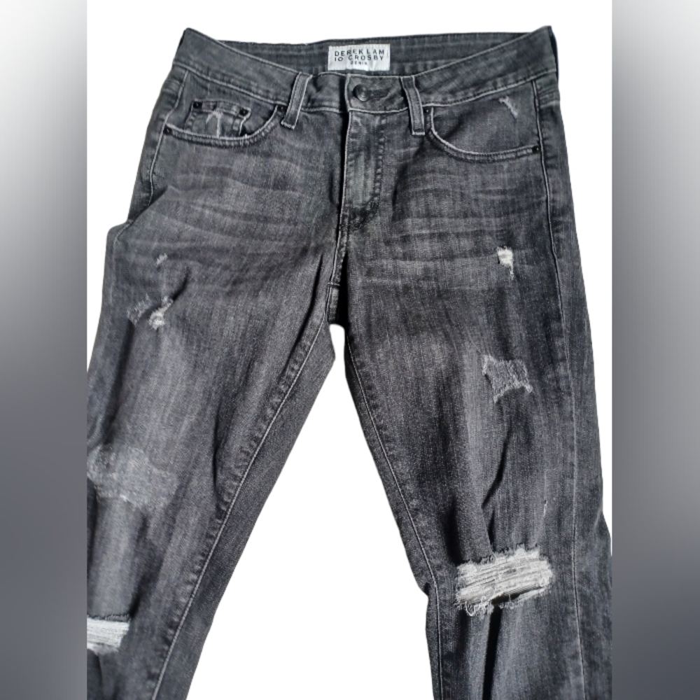Derek Lam 10 Crosby Womens Mila Distressed Black Jeans Midrise Girlfriend 25